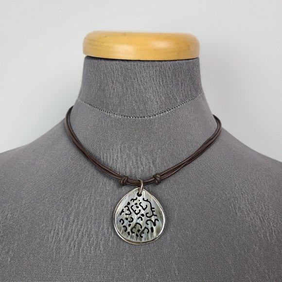 Silpada Mother Of Pearl Brown Leather Necklace